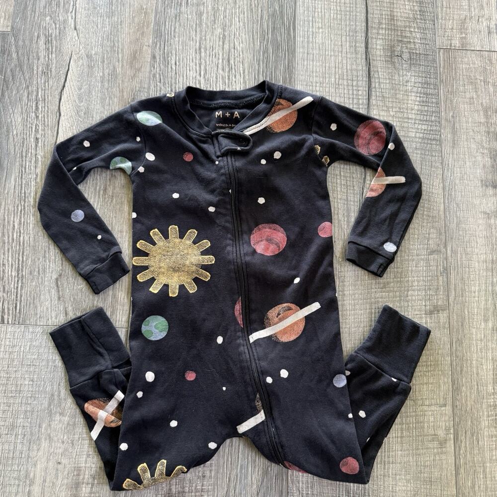 Organic Cotton Planets Unisex Outer Space One Piece Pajamas 12-18m Long Sleeve